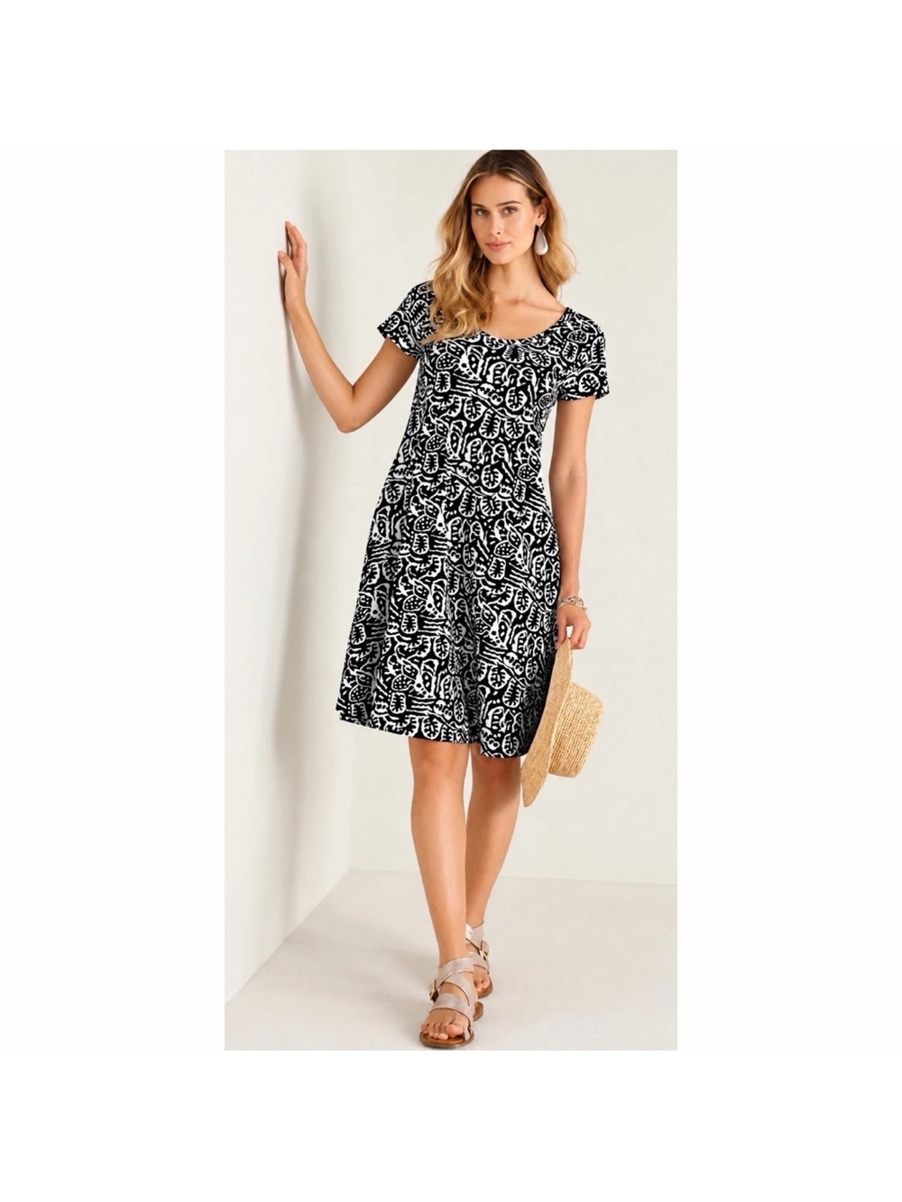 Soft Surroundings SANTIAGO GAIA Dress Women's L Modal Short V Neck Pockets